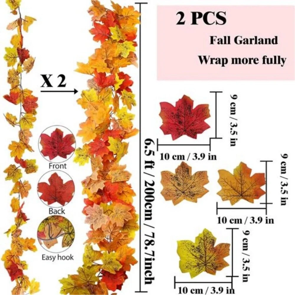 13FT Fall Leaf Garlands 2 PCS Fall Garland for Mantle Thanksgiving Fall